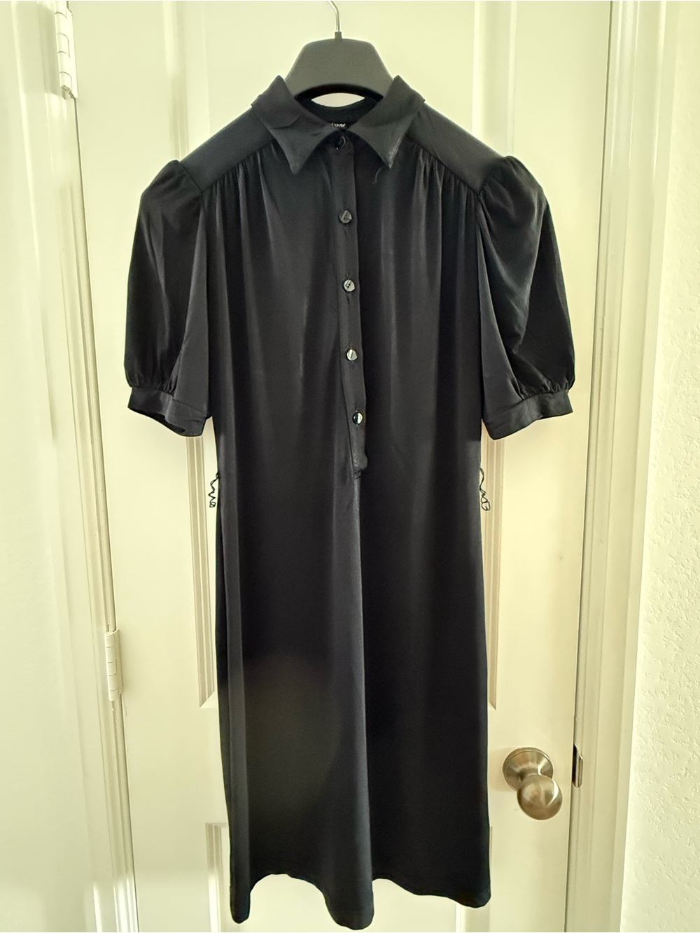 Kamryn Conover Black Button-Up Midi Dress With Puff Sleeves 4P Made In USA